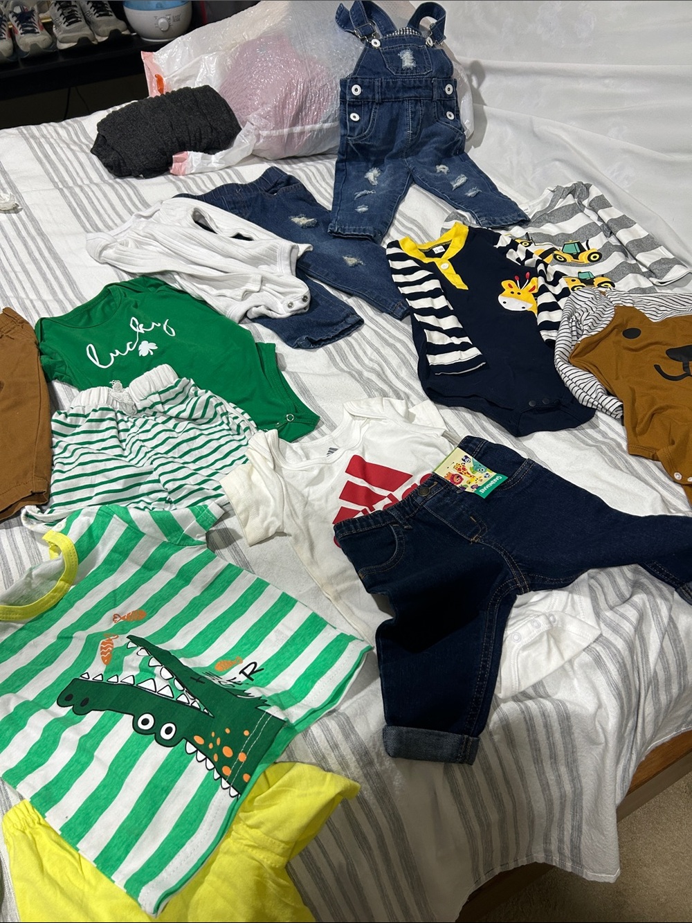 Mixed Baby Outfit Bundle - Green Crocodile Tee & Denim Pants, overalls, onesies